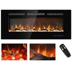 Kentsky 42 inches Electric Fireplace, Recessed and Wall Mounted Fireplace Heater, 750W/1500W Linear Fireplace with Remote Control, Touch Screen, Multiple Flame Colors, Timer, Log & Crystal, Black