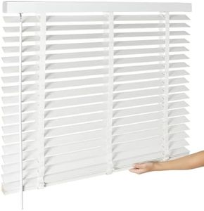 BAYUE 2" Cordless Real Wood Blinds for Indoor Windows, White, 42" W x 72" H