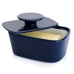 Sweese 321.103 Large Butter Dish with Lid, Porcelain Butter Keeper Container - Perfect for East Coast, West Coast Butter and Kerrygold Butter - Navy