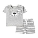 ARIEL Baby Boys & Baby Girls Cotton Printed Round Neck Half Sleeve T-Shirt & Short Trendy Summer Clothing Sets(AR-BHALFSS-1824-Grey-Dog_Multicolor_18 Months - 24 Months)