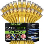 GearIT 24-Pack, Cat 6 Ethernet Cable Cat6 Snagless Patch 3 Feet - Snagless RJ45 Computer LAN Network Cord, Yellow - Compatible with 24 48 Port Switch POE Rackmount 24port Gigabit