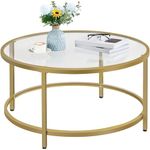 Yaheetech 36in Round Glass Coffee Table, Gold Modern Sofa Table w/Metal Structure for Living Room,Dining Room,Apartment,Small Space