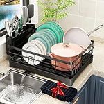 coobest Dish Drying Rack with Swivel Spout, Dish Rack with Utensil Holder and Dish Drying Mat, 360° Removable Drainboard, Drying Rack for Kitchen Counter, Kitchen Gadgets and Kitchen Organization