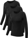 NELEUS Women's 3 Pack Dry Fit Athletic Compression Long Sleeve T Shirt,Black,Medium