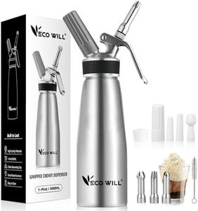 ECO-WILL Professional Whipped Cream Dispenser, Durable Aluminum Cream Whipper with 2 Sets of Stainless Steel and Plastic Tips & Cleaning Brush,1-Pint / 500 mL, Homemade Cream Maker