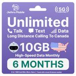 USA Prepaid Sim Card (Uses T-Mobile), Unlimited Talk, Text, Data & 10GB High-Speed Data, Quick Activation, Reloadable, Easy to Use, Jethro Mobile US SIM Card for Canadian Travelers (6 Month)