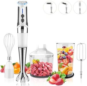 Cordless Immersion Blender: 4-in-1 Rechargeable Electric Hand Blender, 21-Speeds & 3-Angle Adjustable with 700ml Chopper, 700ml Beaker, Egg Whisk and Beater for Smoothies, Soup, Baby Food (White)