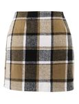 KISSMODA Women's Casual Midi Skirt Elastic Waist Skirts Solid Floral Plaid Fall Winter Skirt BrownNew M