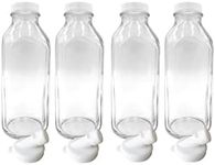 The Dairy Shoppe Heavy Glass Milk Bottles - Jugs with Lids and Silicone Pour Spouts - Clear Milk Containers for Fridge - Reusable Glass Milk Jug Dispenser - Made in USA (33.8 oz, 4 Pack)