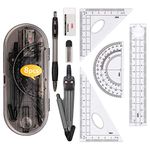 8 Pcs Maths Set - Geometry Compass Sets Exam Stationery Pencil Case - Math Kit Educational Supplies Drawing Compass and Protractor Set, Pencil Lead Refills, Pencil, Eraser, Rulers for School