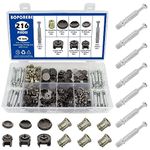 Cam Locks for Furniture 216 Pcs 3-in-1 Eccentric Wheels, Dowels, Pre-Inserted Nuts and Screw Cover Caps for Cabinet Drawer Desk Wardrobe Connecting Fasteners Cam Lock Fittings Nut Bolt Assortment Sets