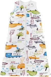Chilsuessy Saco de dormir de verano para bebé, pijama para niños pequeños, sin mangas, para verano y primavera, 100% algodón, vehículo de dibujos animados, 110/bebé altura 110-125 cm