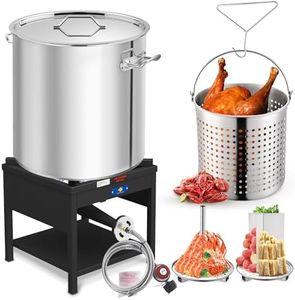 ARC100QT Stainless Steel Seafood Boiling Turkey Fryer Kit with Strainer and Propane Stove with 200,000BTU, Stainless Steel Crawfish Boil Pot and Burner for Outdoors Cooking and Steaming, Non-Assembly