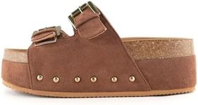 JORISTIMO Women's Cork Flatform Sandals Dual Buckled Band Suede Clogs Platform Slip On Sandals…, Brown, 9