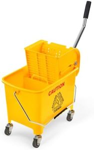 PLASTIC PRINCE Commercial Mop Bucket with Wringer on Wheels, Heavy Duty Dual Chamber Industrial Mop Bucket Separate Dirty Water, Perfect for Business Household, Small 20 Quart Yellow