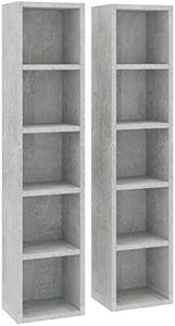Tidyard Estantería CDs 2 uds Estantería de Pared Estantes Decoración con 5 Compartimentos Gris Hormigón Aglomerado 21x16x93,5 cm