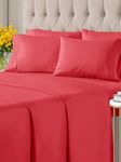 Queen 6 Piece Sheet Set - Breathable & Cooling Sheets - Hotel Luxury Bed Sheets - 1 Flat Sheet, 1 Fitted Sheet & 4 Pillowcases - Deep Pocket - Easy Fit - Comfy, Soft & Wrinkle Free - Queen Red Sheets