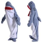 Shamdon Home Collection Shark Blanket Hoodie Onesie for Women Men, Adult Kid Cozy Wearable Blanket Sleeping Bag, Soft Shark Costume Pajamas Light Blue