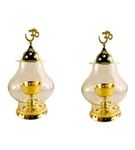 A & S Ventures Akhand Diya with Glass Curve Shade for Mandir, Akhand Diya/Jyoti Decorative Brass & Glass Oil Lamp Lantern Diya with Glass Cover for Diwali Glass Brass Diya Pack of 2