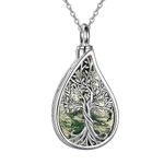 URONE Urn Necklace For Ashes 925 Sterling Silver Teardrop Ashes Necklace With Moss Agate Tree Of Life Urn Pendant Cremation Jewelry For Ashes For Women Men