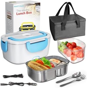 FARTVOLUS Electric Lunch Box 80W Food Heater for Adults, 12/24/110V Upgraded Portable Heated Lunch Box with 1.5L/304 Stainless Steel Container Fork & Spoon, for Work/Men/Car/Truck/Camping