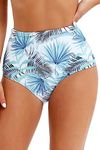 Micosuza Women's Swim Bottom High Waist Retro Basic Full Coverage Bikini Tankini Swimsuit Briefs BlueLeaves