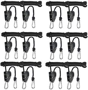 iPower 6-Pack 1/4 Inch 8-Feet Long Adjustable Heavy Duty Rope Clip Hanger, Reinforced Metal Internal Gears,300lb Capacity