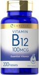 Vitamin B12 100mcg | 200 Tablets | Essential Vitamin Supplement | Vegan, Non-GMO, and Gluten Free Formula | by Carlyle