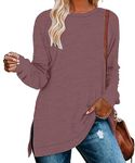 YSYOKOW Women Crewneck Sweatshirt Long Sleeve Pullover Fashion Side Slit Tunic Tops for Leggings(Mauve, XX-Large)