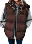 Zeagoo Women Sleeveless Warm Jackets Casual Stand Collar Puffer Vest Zip Up Quilted Jacket Winter Outerwear Coat, Brown, Medium