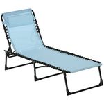 Outsunny Outdoor Folding Lounge Chair, 4-Level Adjustable Chaise Lounge with Headrest, Tanning Chair Beach Bed Reclining Lounger Cot for Camping, Hiking, Backyard, Light Blue