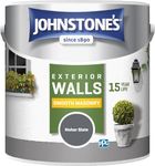 Johnstone's, Exterior Smooth Masonry Paint, Moher Slate, Up to 15 Years Protection, Weather & Dirt Resistant, 30m² Coverage Per Tin, Dry in 1-2 Hours, 2.5L