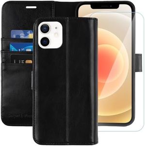 MONASAY Wallet Case Compatible for iPhone 11, 6.1-inch, [Glass Screen Protector Included] [RFID Blocking] Flip Folio Leather Cell Phone Cover with Credit Card Holder, Black