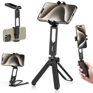 ULANZI MA26 Foldable Phone Tripod - Pocket Cell Phone Vlog Video Tripod Handle Aluminium Smartphone Desk Stand 2 Cold Shoe Small Size All in One Lightweight Portable Vlog Stick for iPhone Samsung