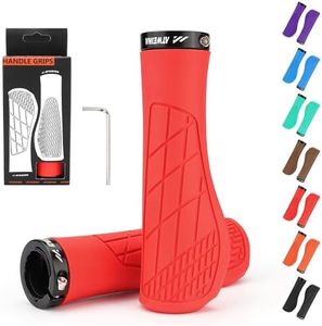 Bike Handlebar Grips, Ergonomic Bike Grips, Aluminum Lock-on Mountain Bicycle Grips, Shock Absorbing Dual-Density Silicone, 3D Non-Slip Pattern, Bicycle Comfort Handle Bar for BMX/Scooter (Red)