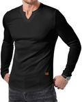 JMIERR Mens Shirts Casual V-Neck Muscle Slim Fitted Workout Gym Athletic T-Shirts Fall Fashion Long Sleeve Henley Shirt for Men, M, Black