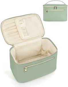 Wandering Nature Large Makeup Bag, Travel Make Up Organizer Cosmetic Brush Bags Case for Women in in Fabric,Sage Green,Patent Pending