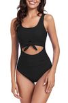 Vozobi Women's One Piece Swimsuits Tummy Control Cutout High Waisted Bathing Suit Tie Knot U Back 1 Piece Swimsuit Black