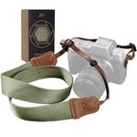 Light Green Camera Strap - Double Layer top-grain Cowhide Ends,1.5"Wide Pure Cotton Woven Camera Strap,Adjustable Universal Neck & Shoulder Strap for All DSLR Cameras,Great Gift for Photographers