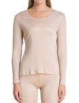 Paradise Silk Pure Silk Knit Women Underwear Long Johns Top Only[US10,Beige]