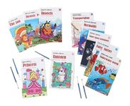 A Little Swag 12 Sheet Pocket Paint Coloring Book Combo Set of 12 Color Magic Book, Cartoon Activity Art Painting kit with Brush, School Supply Birthday Return Gifts for Girls Boys Kids