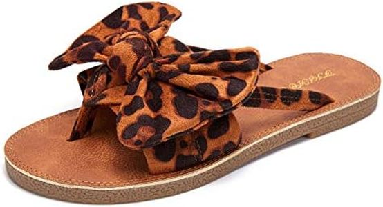 FISACE Womens Slip On Flip Flops Ring Toe Strappy Casual Summer Gladiator Flat Sandals Leopard