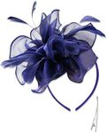 QDC Fascinators Flower Hats for Women Tea Party Flower Headwear Hair Clip Bowler Derby Feather for Wedding Cocktail Darkblue