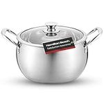 Hamilton Beach 7 Quart Stainless Steel Belly Design Dutch Oven Pot with Glass Lid and Stay-Cool Riveted Handles, Multipurpose Stewpot Skillet, Compatible with All Stove Tops, Oven & Dishwasher Safe