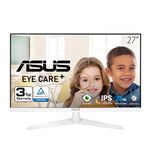 ASUS VY279HE-W 27” 1080P Monitor - White, Full HD, 75Hz, IPS, Adaptive-Sync/FreeSync, Eye Care Plus, Color Augmentation, Rest Reminder, Antibacterial Surface, HDMI, VGA, Frameless, VESA Wall Mountable