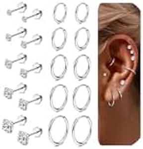 YADOCA 10 Paia Orecchini Argento Set per Donne Ipoallergenico Piercing all'orecchio Orecchini in Acciaio Chirurgico Medico Orecchini a Cerchio Set Helix Cartilagine Piercing per Donne Ragazze