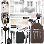 Wesqunie Camping Utensils Cooking Set - 50Pcs Camping Essentials Gear, Camper Must Haves Compact Accessories for Travel, Camping Supplies for BBQ Utensil Set, Camp Cookware Set for Outdoor Kitchen