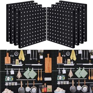 Peg Board Wall Organizer Panels - 8Pcs Black ABS Pegboard Wall Mount for Home, Craft Room, Garage, Kitchen, Workshop, Tool Organization, 10x10in (No Hooks and Bins)