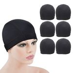 6 Pcs Dome Cap Wig Caps for Making Wig Stretchy Wig Cap with Wide Elastic Band (Black Dome Cap S)