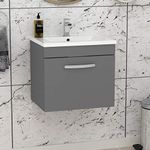 500mm Wall Hung Bathroom Vanity Unit Minimalist Basin 1 Drawer Storage Cabinet Furniture - Indigo Grey Gloss